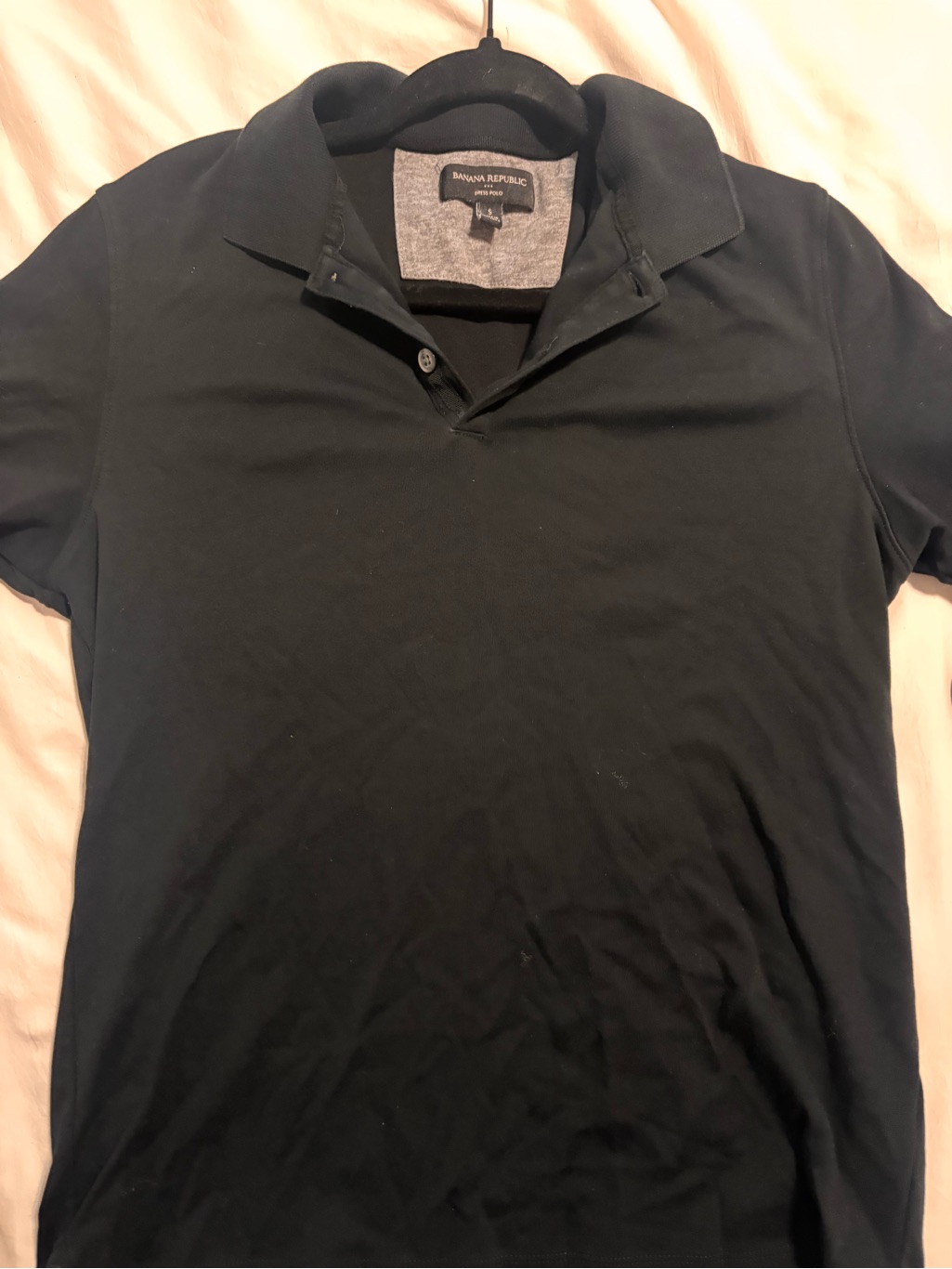 Banana Republic Men's Black Polo Shirt With Spread Collar